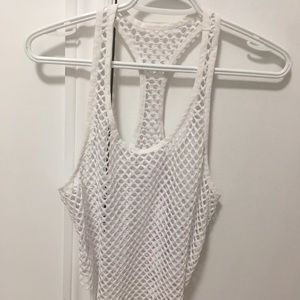 Women’s Cute White Diamond Shape Fishnet Blouse Top See Through Small Festival